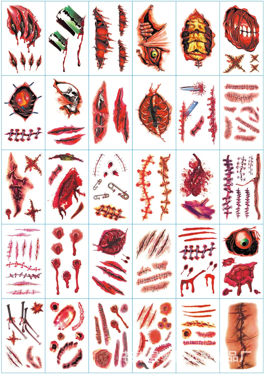 Halloween Temporary Tattoo Sticker Waterproof 3D Bite Mark Zombie Acars Wound Tattoo Sticker Halloween Party Cosplay Makeup Prop - Charlie Dolly