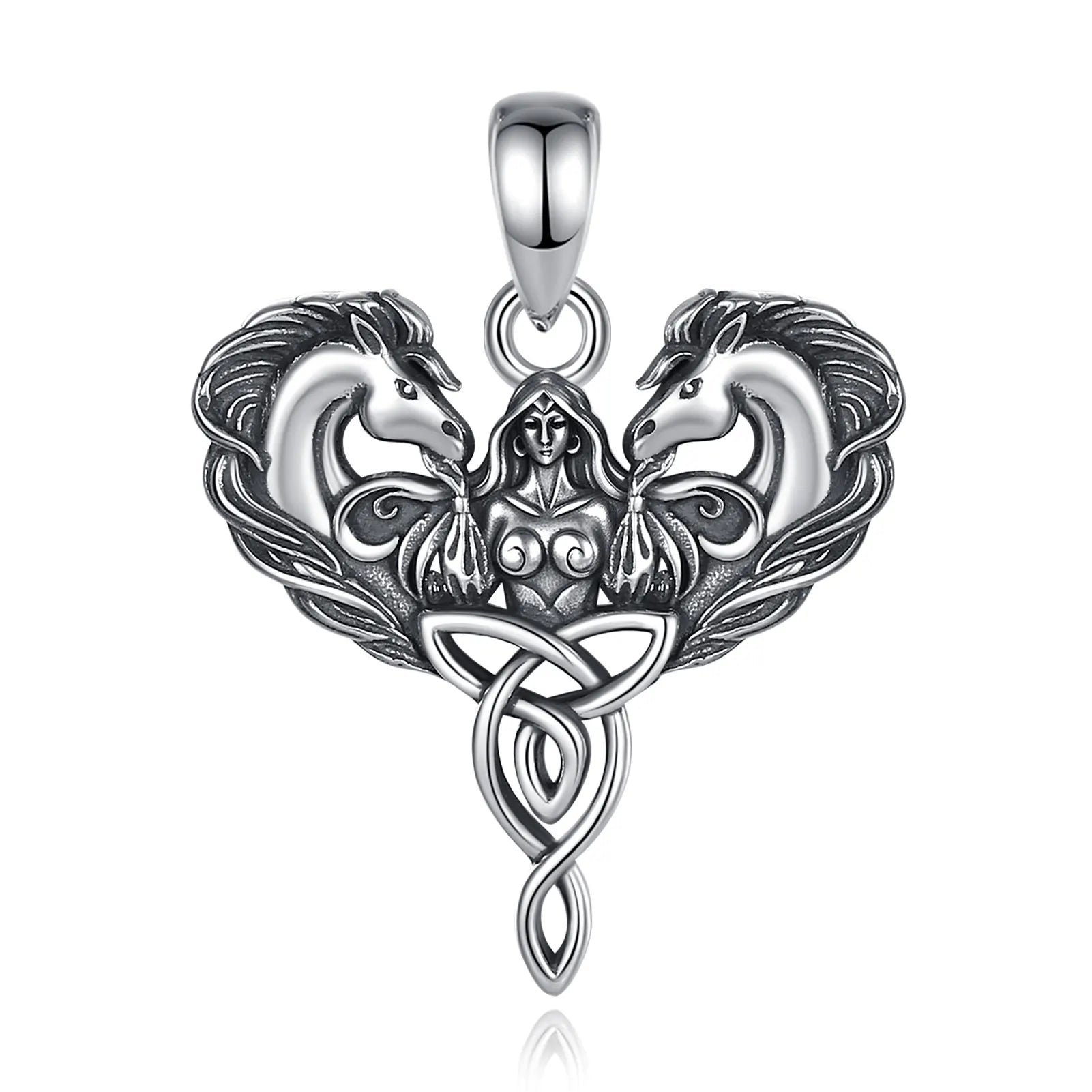Celtic Horse Trinity Knot Necklace, S925 Sterling Silver