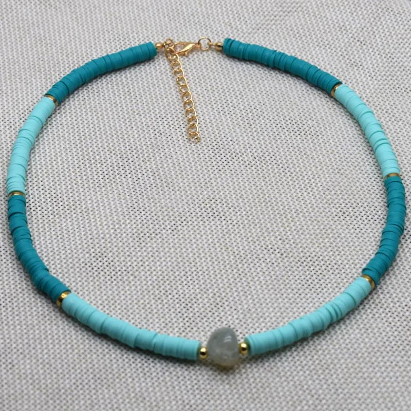New Boho Natural Natural irregular stone Necklace Colour Soft Polymer Clay Beads Choker Necklace Beach Femme Jewelry Gift - Charlie Dolly