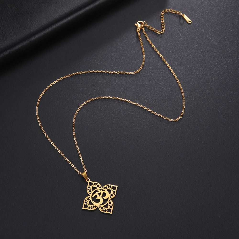 Lotus Mandala OM Symbol Spiritual Amulet Necklace