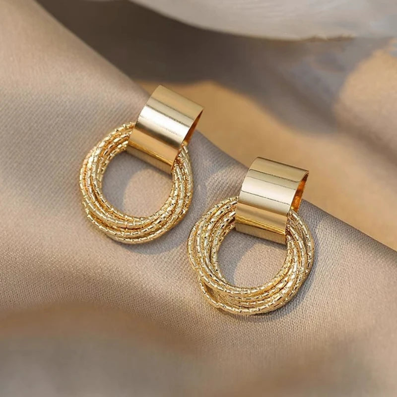 Twisted Gold Metal Geometric Dangle Earrings Jewelry