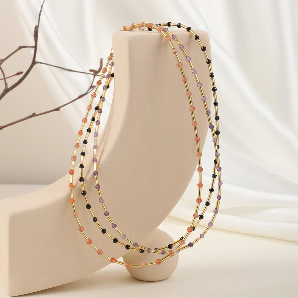ZMZY Fashion Boho Necklace Women Jewelry Natural Stone Choker Healing Tiny Beads Clavicle Chain Crystal Agates Necklace - Charlie Dolly