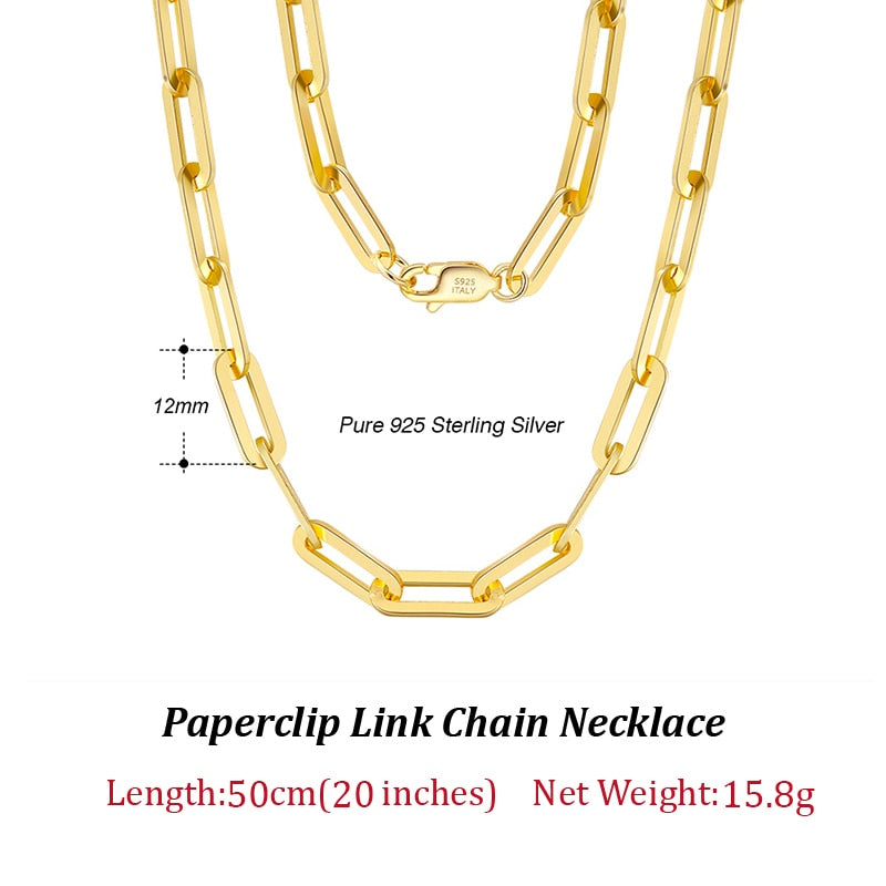 ORSA JEWELS 14K Gold Plated Genuine 925 Sterling Silver Paperclip Neck Chain 6/9.3/12mm Link Necklace for Women Men Jewelry SC39 - Charlie Dolly