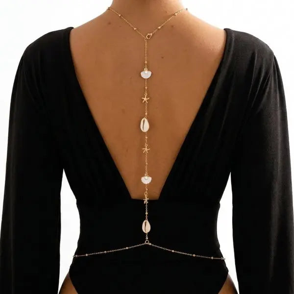 Gold Starfish, Shell and Pearl Backdrop Body Chain