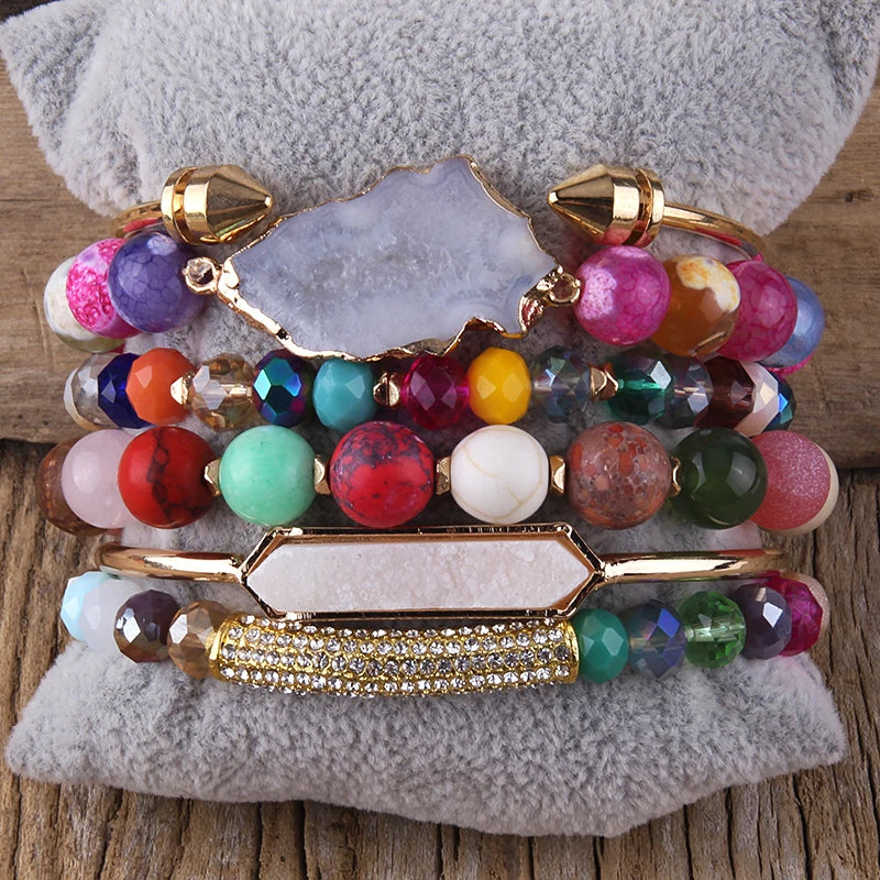 Fashion Boho Natural Stone Beaded Bracelet Jewelry Multi 6pc Stack Bracelet & Bangle Sets For Women Gift - Charlie Dolly