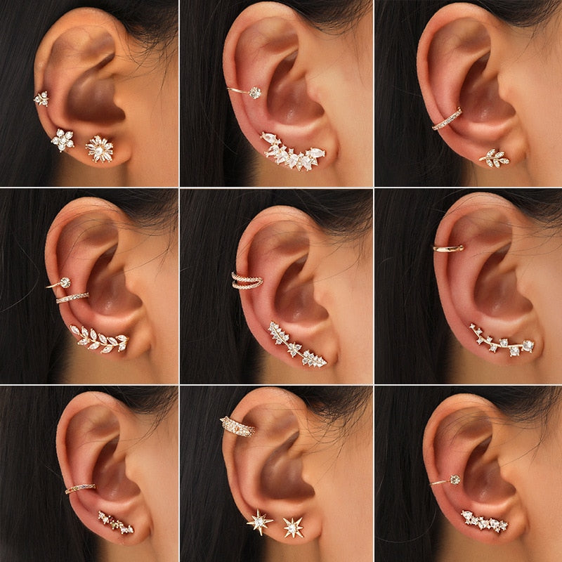 Trendy Bohemian No Piercing Crystal Rhinestone Ear Cuff Earrings for Women Wrap Stud Clip Earrings Girl Earrings Jewelry Bijoux