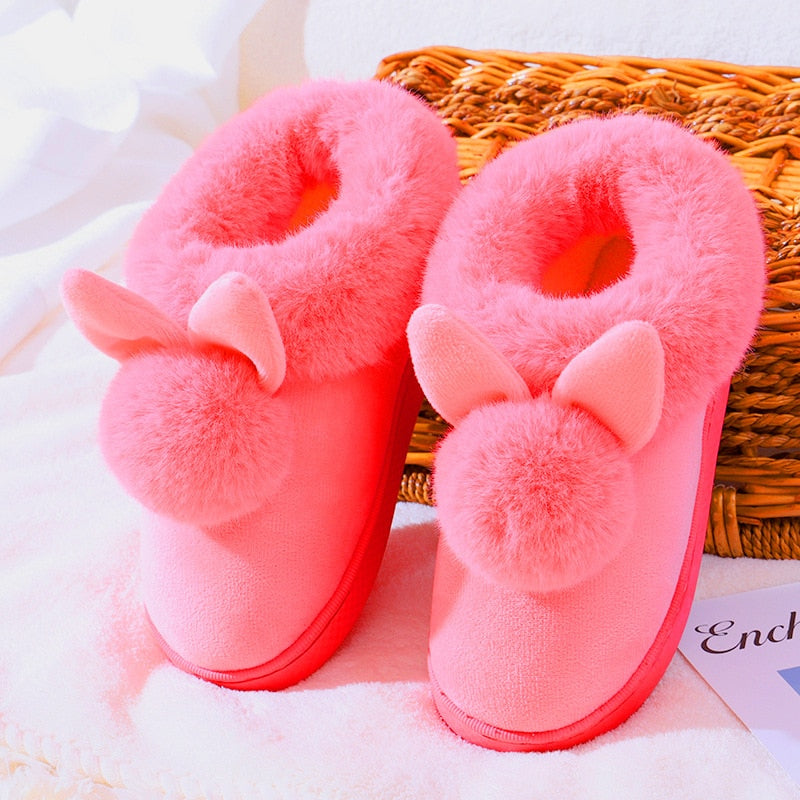 FONGIMIC Slippers For Women Winter Warm Cotton Slippers Ladies Winter Velvet Home Floor Thick Bottom Cartoon House leisure Shoes