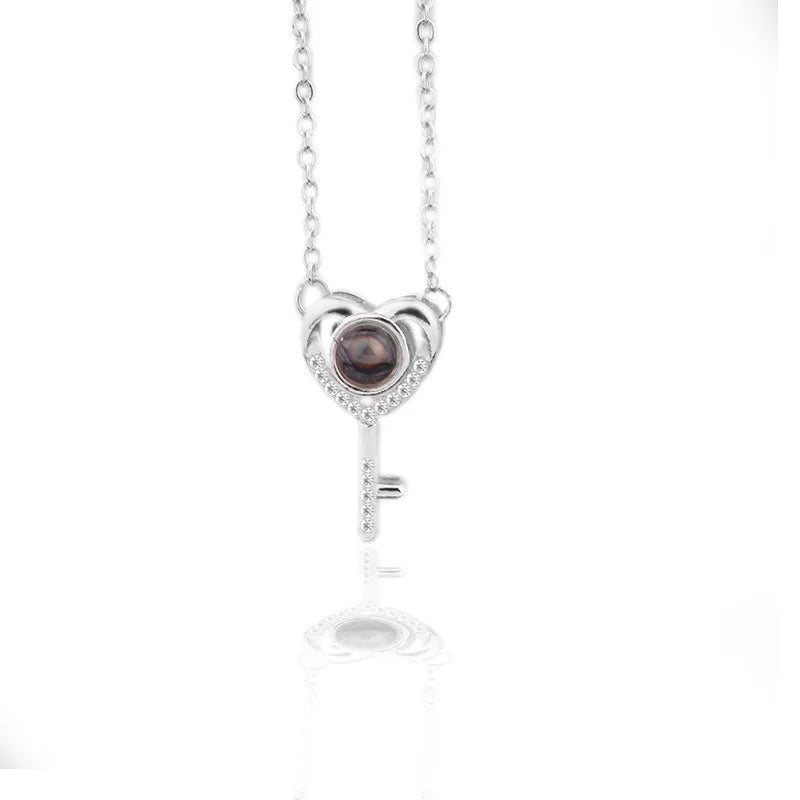 Projection Necklace, I Love You in 100 Languages, Zircon Heart Pendant Gift