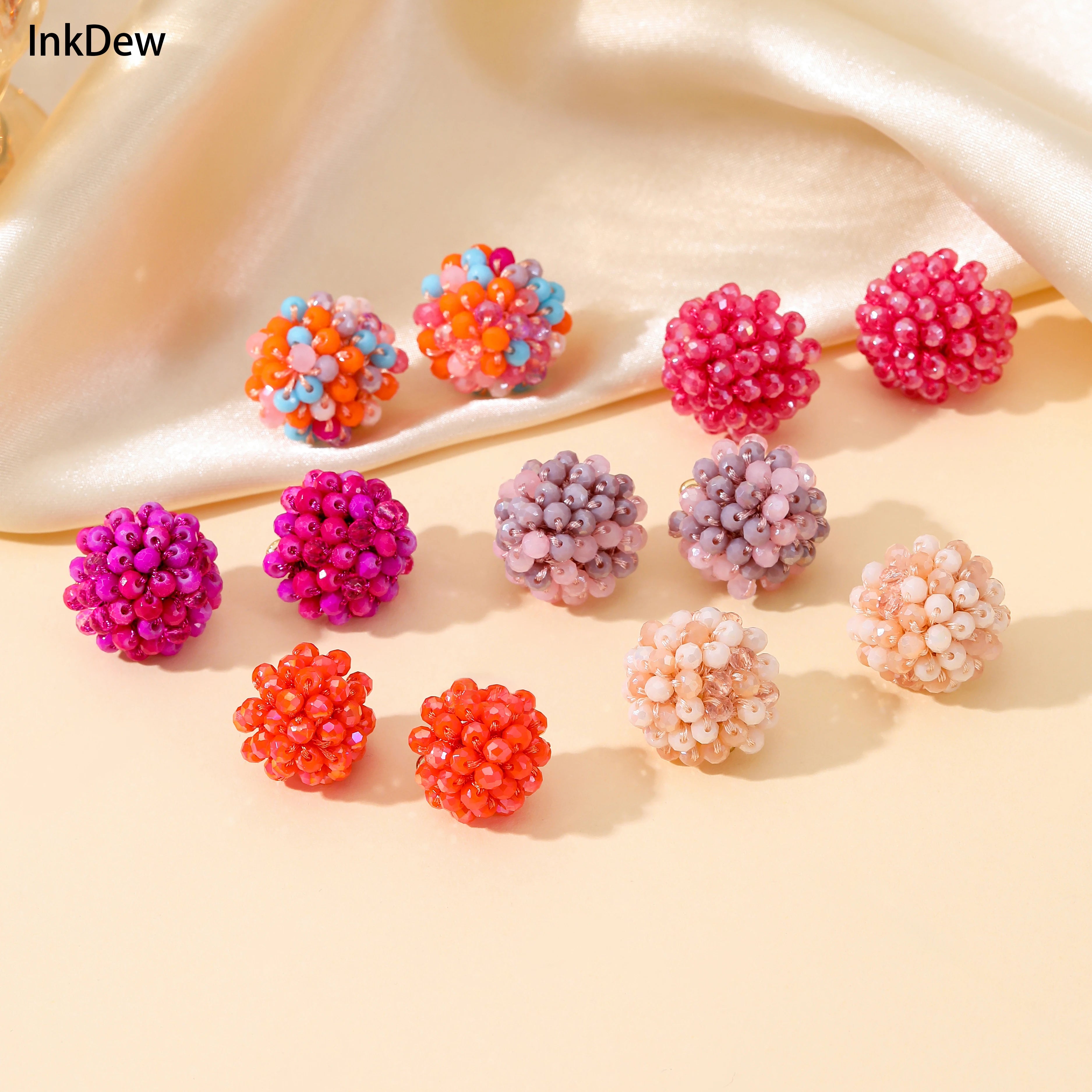 Braided Crystal Bead Round Stud Earrings Jewelry