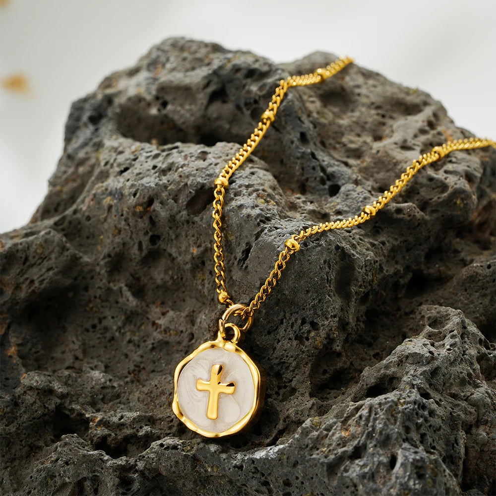 Punk Opal, Cross and Heart Enamel Pendant Choker