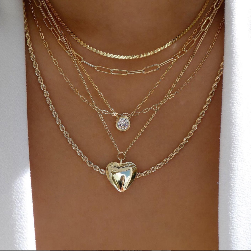 bls-miracle Bohemia Gold Color Multiple Styles Necklace For Women Multi-Layer Crystal Pendant Necklaces Set Jewelry Gifts