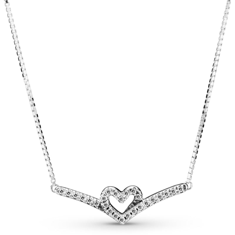 Sparkling Heart Wishbone Collier Daisy Flower Snowflake Necklace For 925 Sterling Silver Bead Charm Bracelet Fashion Diy Jewelry