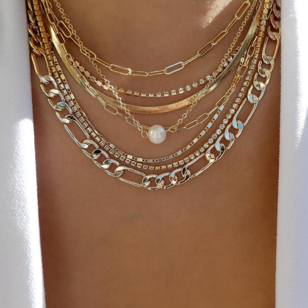 bls-miracle Bohemia Gold Color Multiple Styles Necklace For Women Multi-Layer Crystal Pendant Necklaces Set Jewelry Gifts