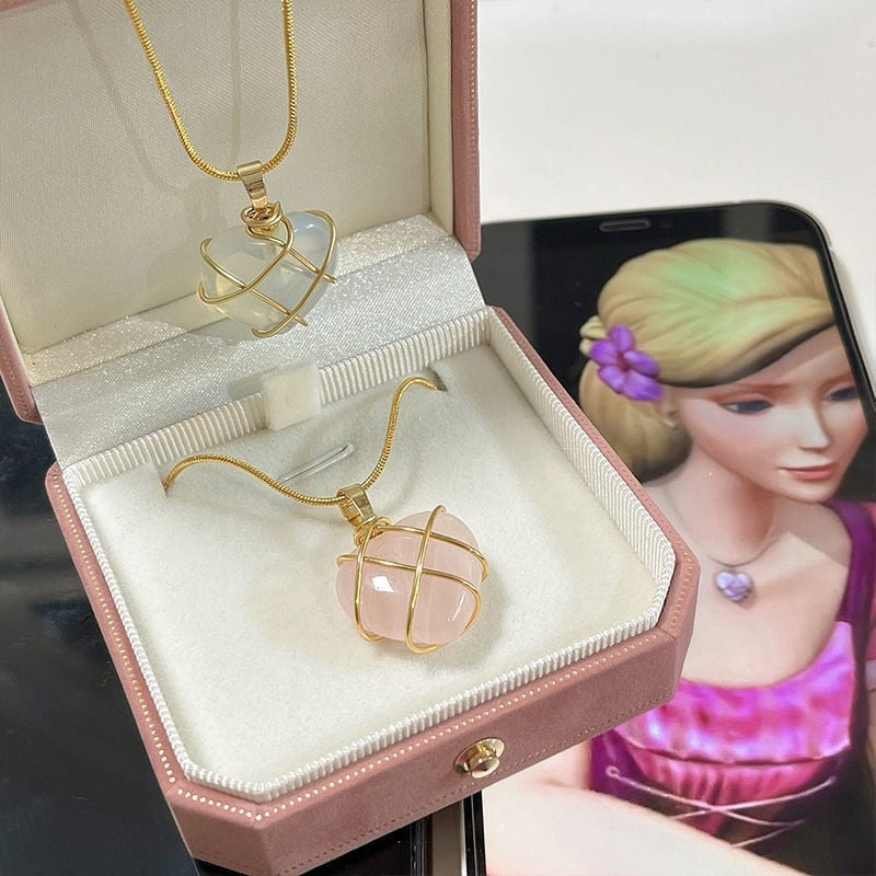 2022 Fashion Opal Heart Necklace Castle Necklace For Woman Girls Rose Quartz Barbie Necklace Jewelry Accessories Gift