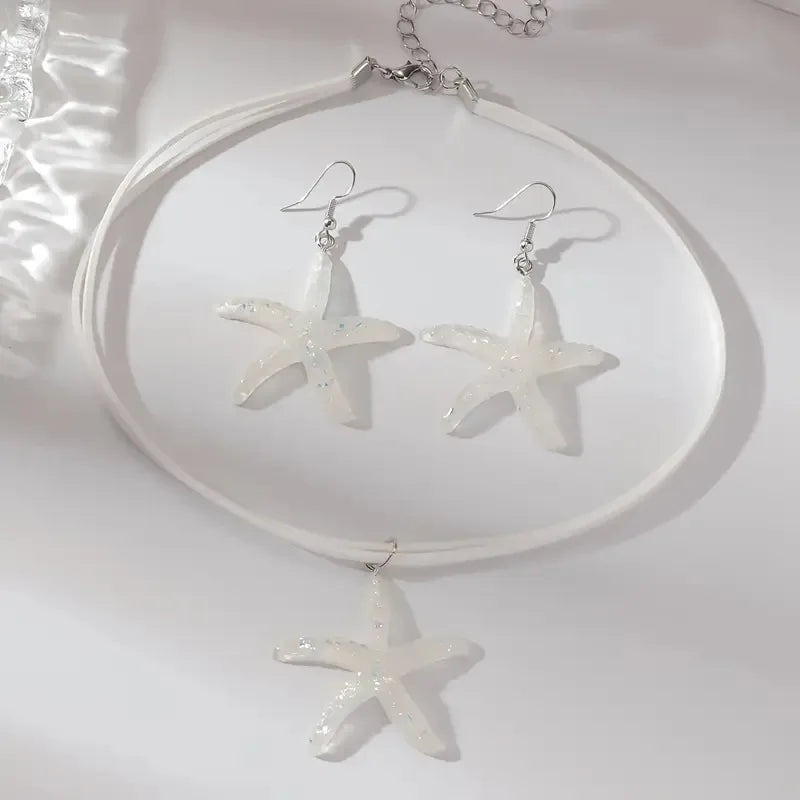 Starfish Rope Chain Choker Necklace Set Jewelry