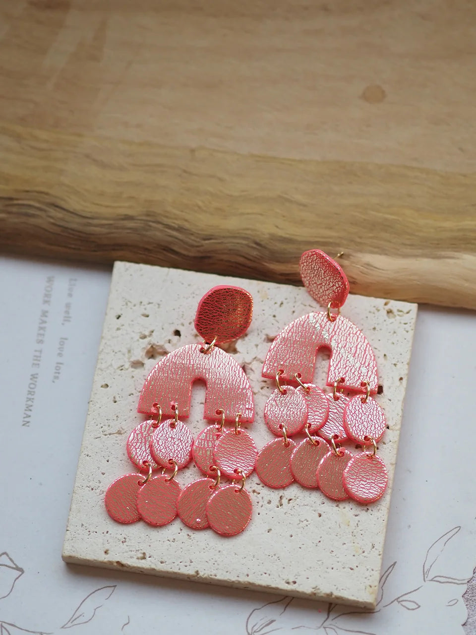 Metallic Clay Arch Fringe Statement Earrings Jewelry