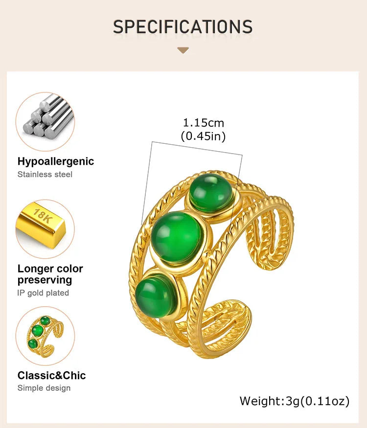 Luxury Bohemian Turquoise Ring for Women, Fashion Stainless Steel Nature Stone Open Adjustable Rings Boho Jewelry - Charlie Dolly