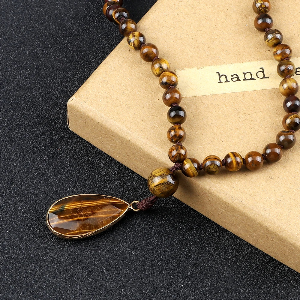 Tiger Eye Knotted 108 Mala Necklace Jewelry