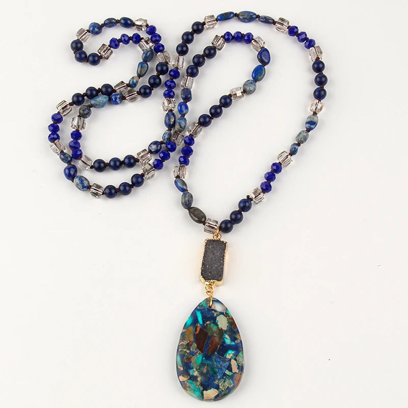 RH Fashion Bohemian Jewelry Natural Random Shape Stones With Druzy Links Semi Precious Pendant Necklaces For Women Boho Gift - Charlie Dolly