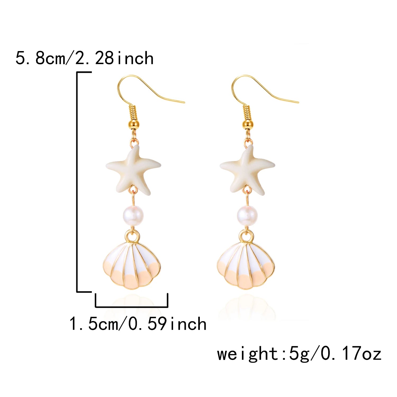 Ocean Style Shell, Starfish and Conch Enamel Drop Earrings