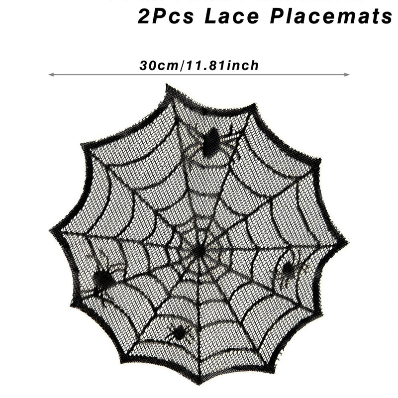 Halloween Black Lace Placemat Happy Halloween Party Decorations 2024 For Home Spider Web Tablecloth Kitchen Dining Table Covers - Charlie Dolly