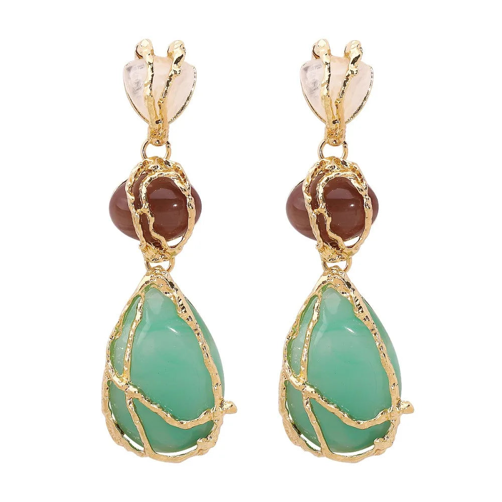 Natural Resin Crystal Drop Earrings