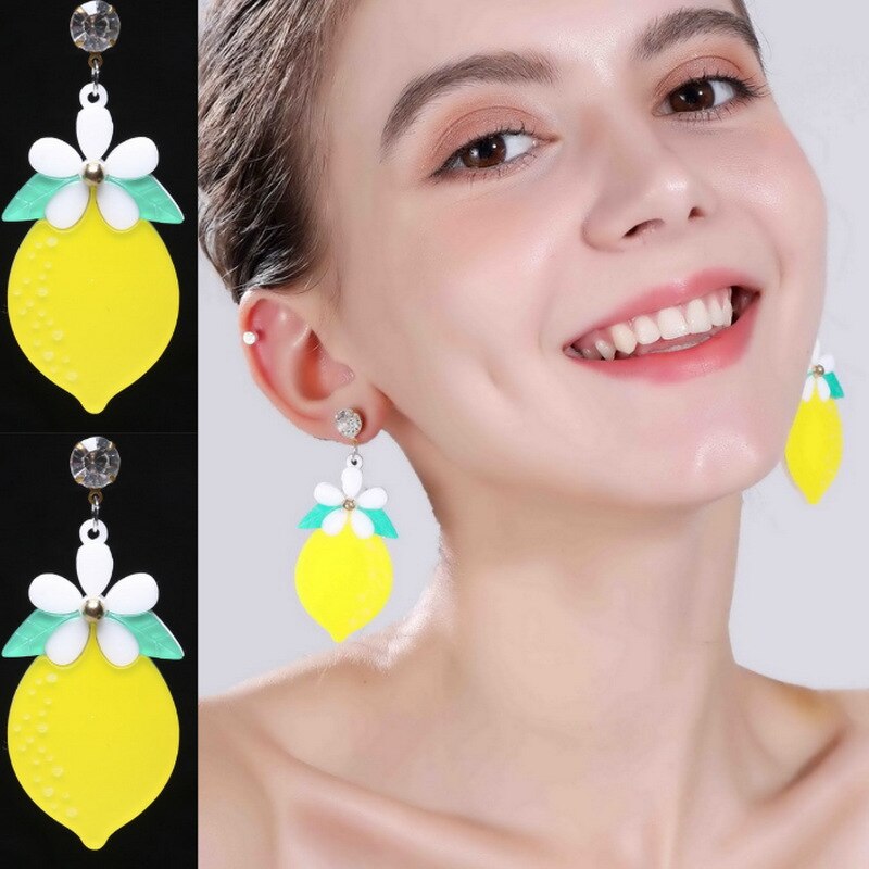Acrylic Vegetables Fruits Summer Earrings For Girls Cute Cartoon Dragon Strawberry Watermelon Broccoli Pineapple Lemon Earrings
