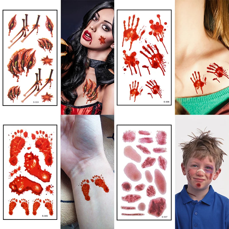 Halloween Temporary Tattoo Sticker Waterproof 3D Bite Mark Zombie Acars Wound Tattoo Sticker Halloween Party Cosplay Makeup Prop - Charlie Dolly