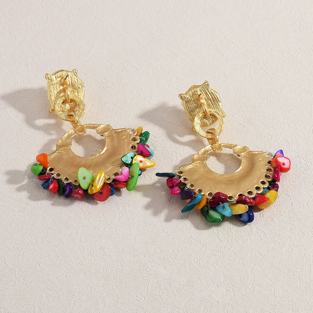 Resin Stone Beaded Drop Earrings, Vintage Statement Boho Jewelry