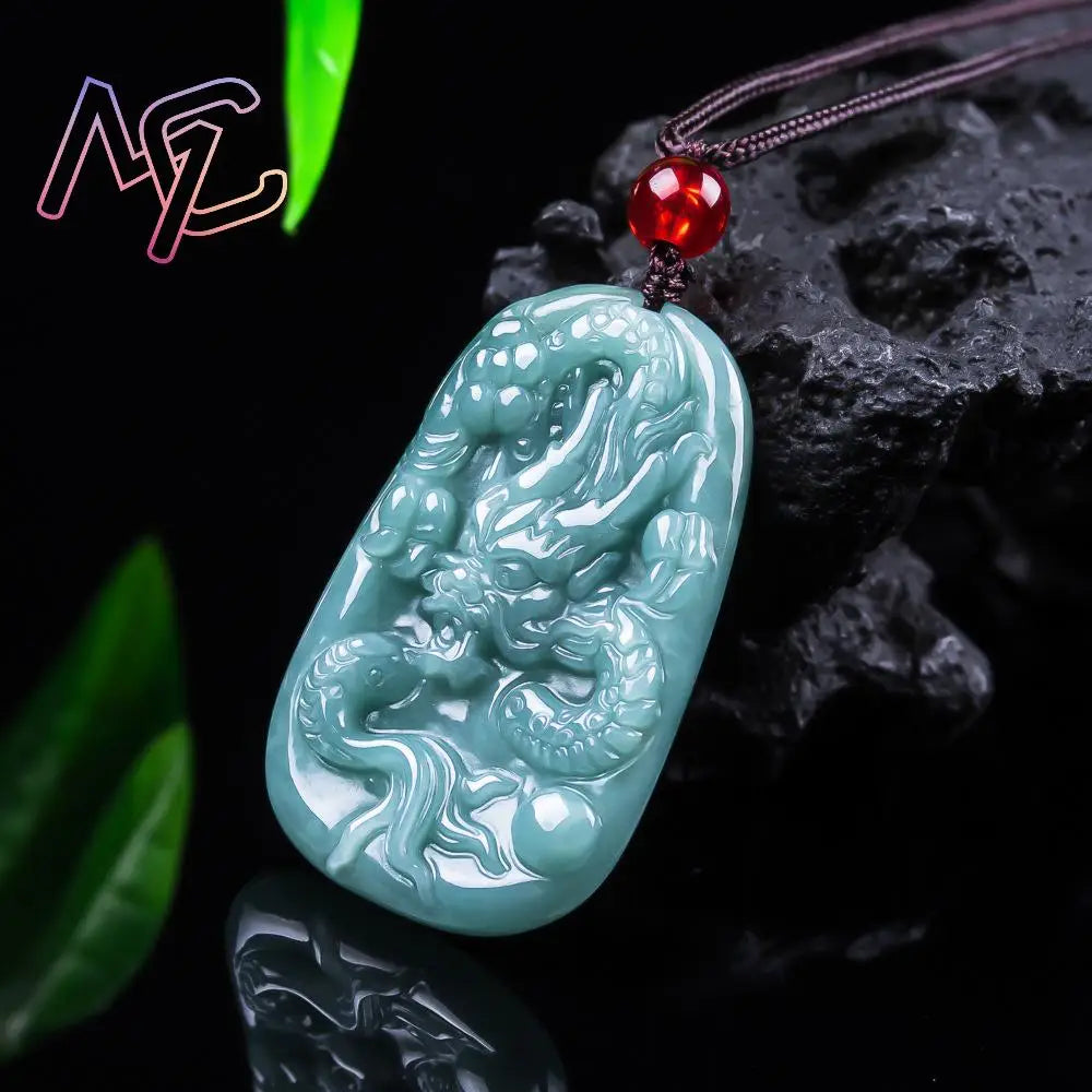 Myanmar Jadeite Dragon Real Jade Amulet Necklace, Sacred Guardian Talisman