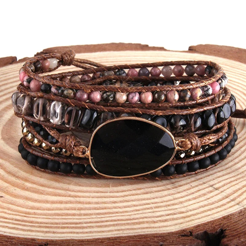 Fashion Handma Bohemian Jewelry Boho Bracelet Mixed Natural Stones Charm 5 Strands Wrap Bracelets Gift for Women girls - Charlie Dolly