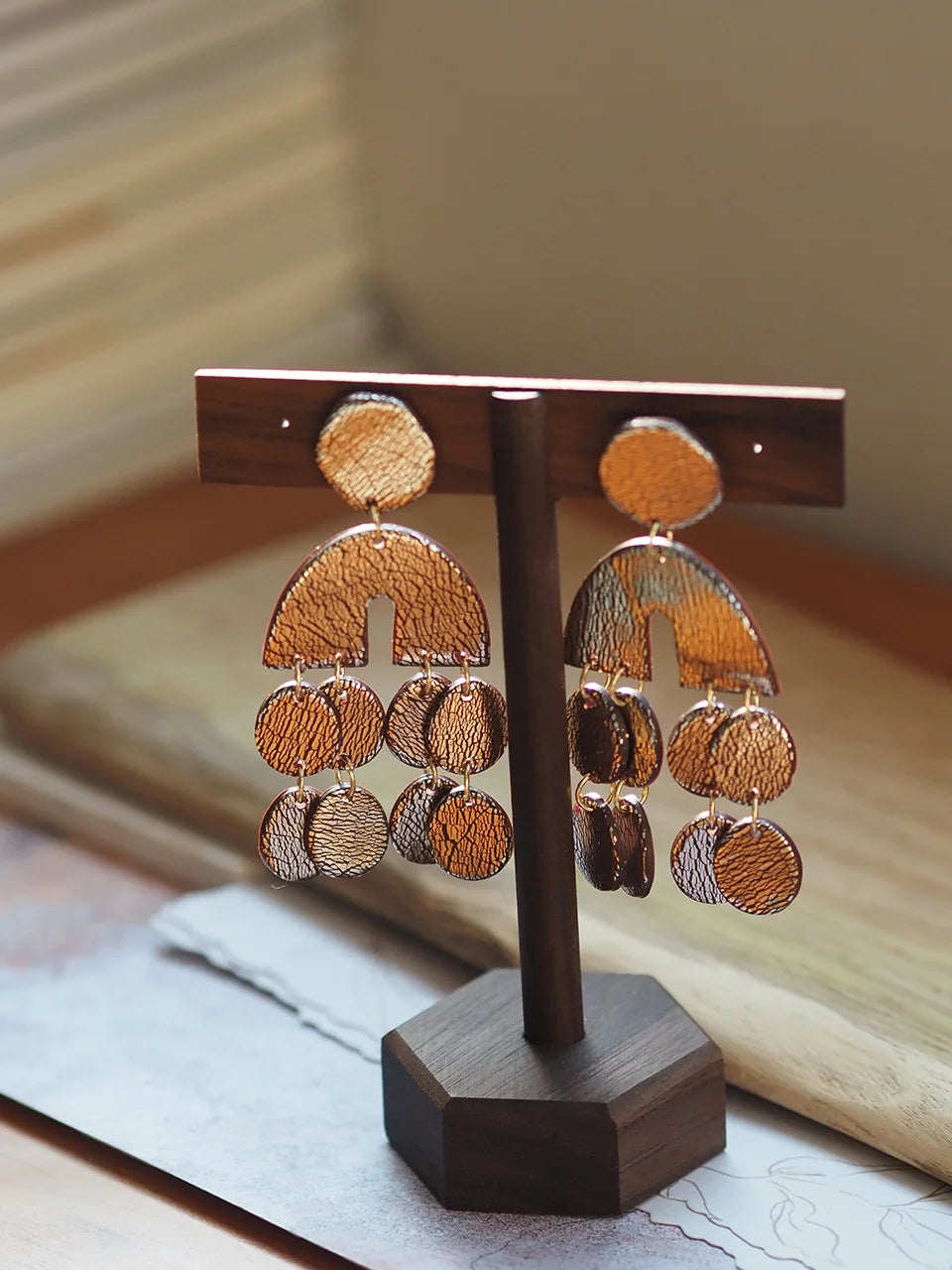 Metallic Clay Arch Fringe Statement Earrings Jewelry