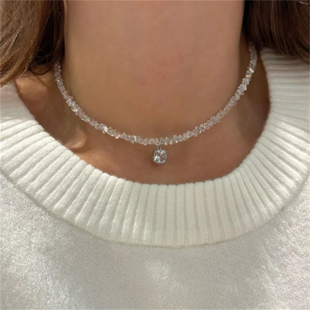 Zircon Heart Crystal Tassel Pendant Necklace Jewelry