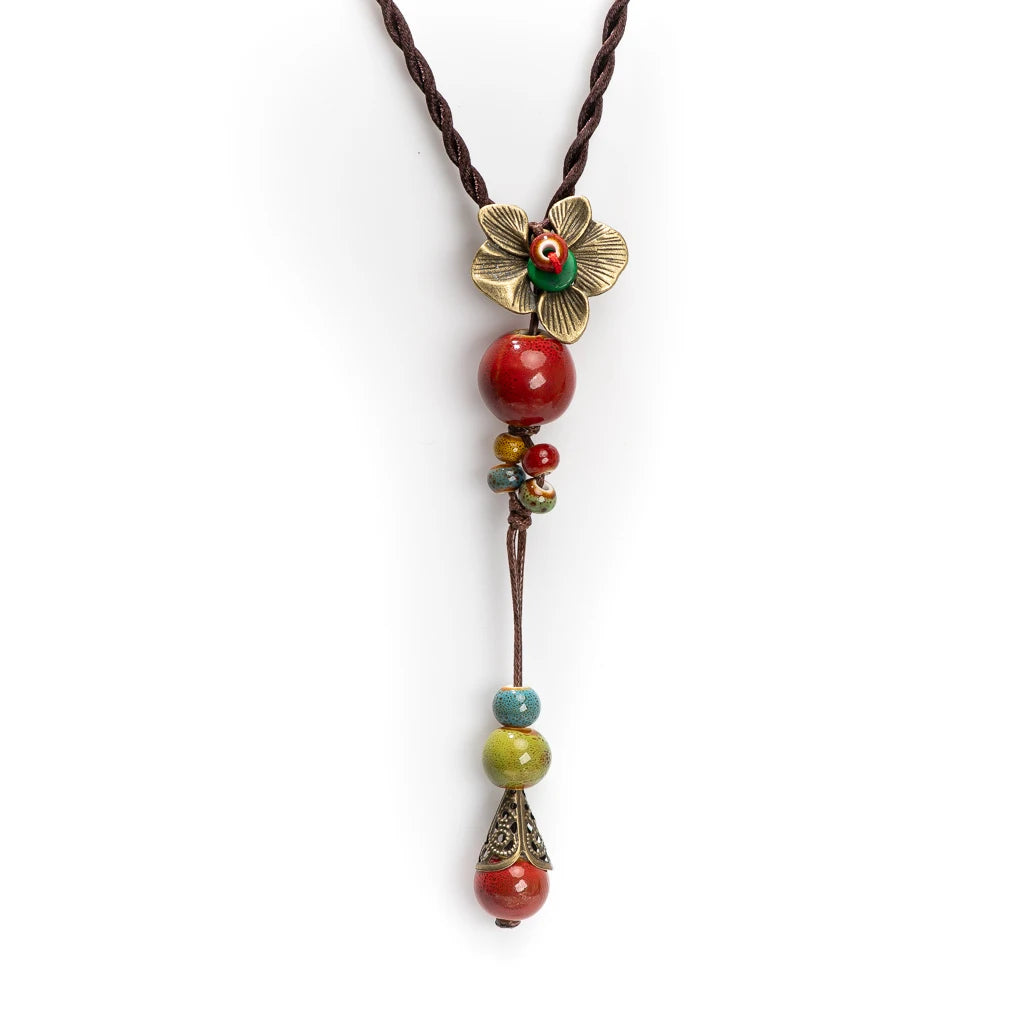 Ceramic Pendant Long Sweater Chain Necklace Jewelry