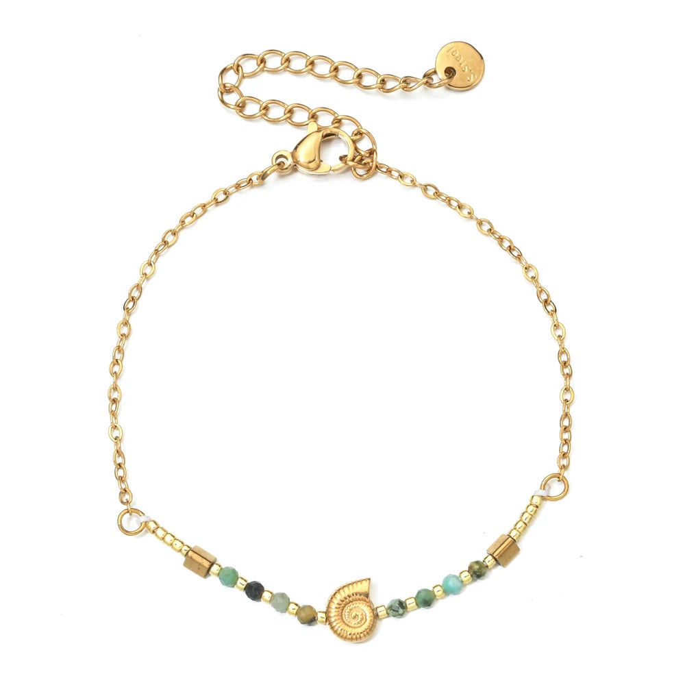 Cute Seashell Thin Natural Stone Bracelets for Women Beads Stainless Steel Chain Bracelet Minimalist Pulseras Boho Jewelry - Charlie Dolly