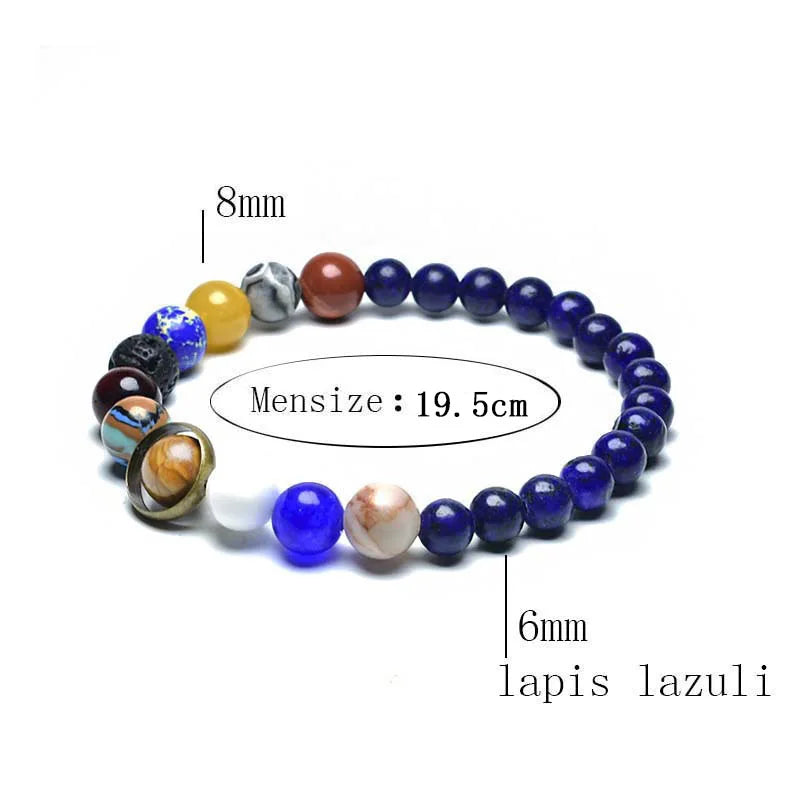 Eight Planets Solar System Beaded Bracelet, Lava & Lapis Lazuli Chakra Stones