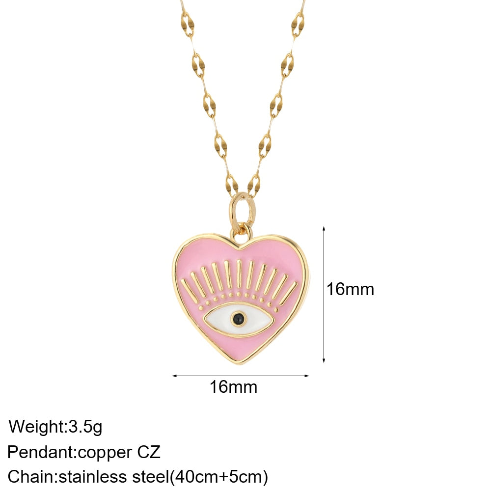 Heart Evil Blue Eye Sun Necklace for Women Cute Dog Bee Elephant Gold Color Pendant Woman's Collars Long Stainless Steel Chains