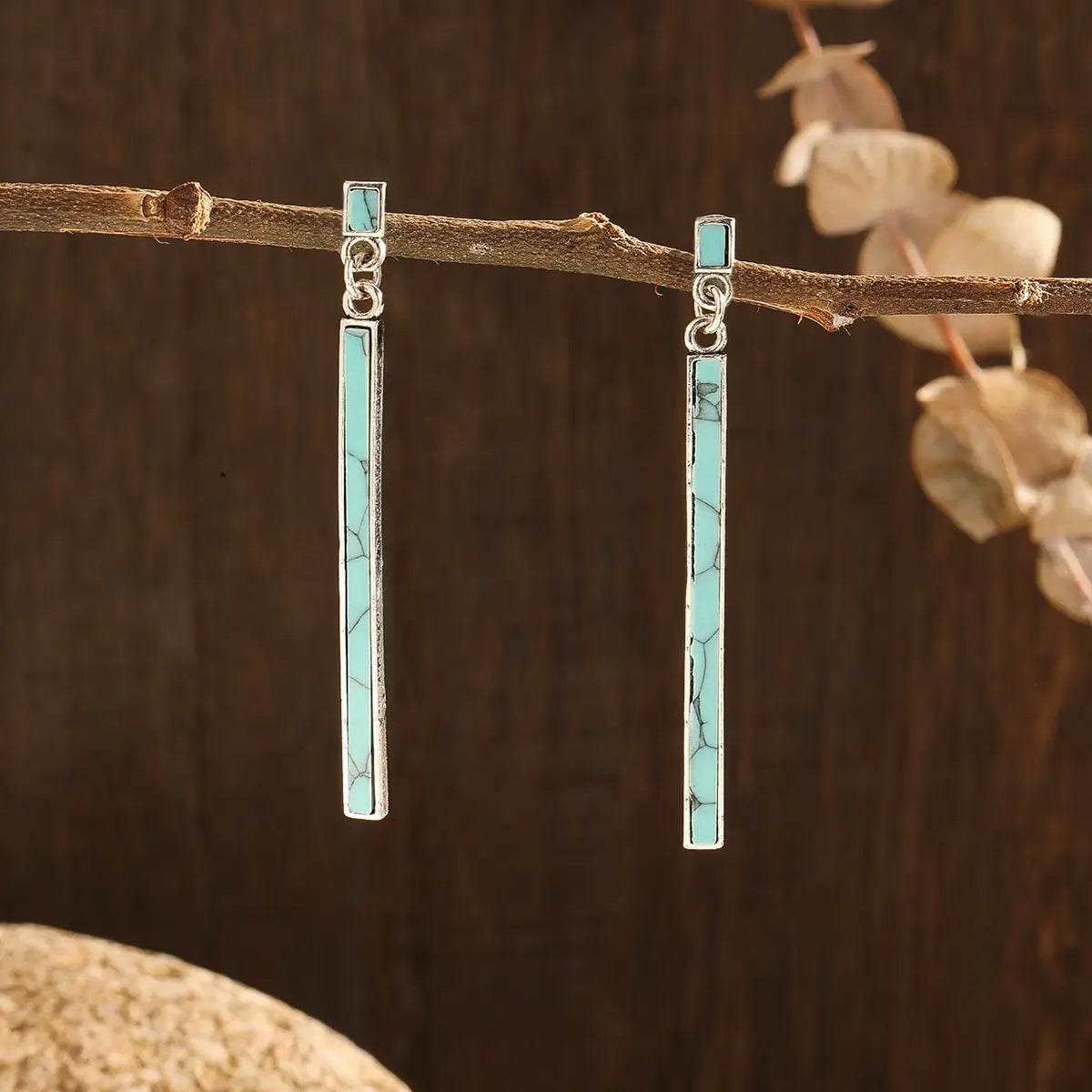 Retro Bohemian Rectangular Lapis Lazuli earrings, Fashionable Bluestone pendant, women's Jewelry Accessories - Charlie Dolly