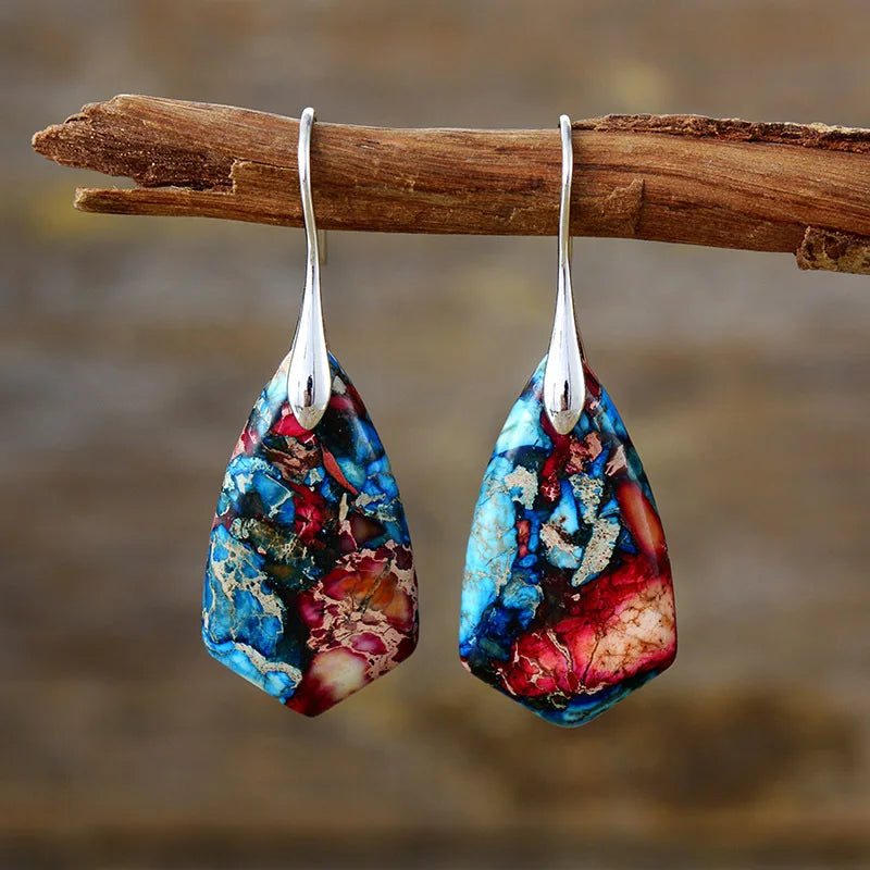 Natural Stone Geometric Pendant Earrings