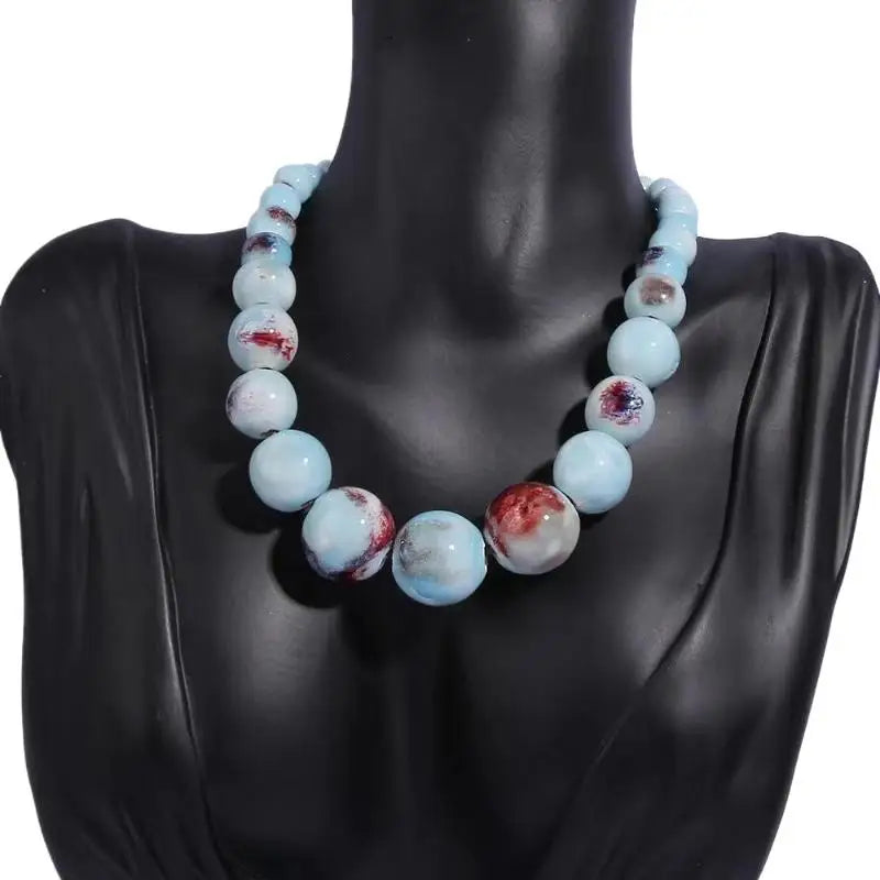 Big Ceramic Bead Handmade Long Necklace Jewelry