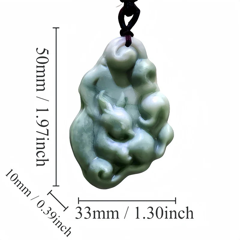 Dark Green Jade Dragon Fox & Owl Pendant Necklace, Carved Amulet Zodiac Talisman