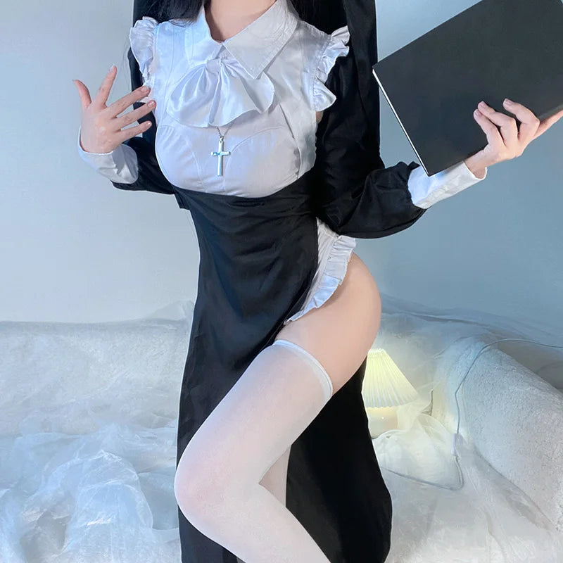 Cute Women Anime Nun Costume Cosplay Shows Outfit Sexy Ladies Halloween Performance Fancy Dress Up Sister Cos Uniform - Charlie Dolly