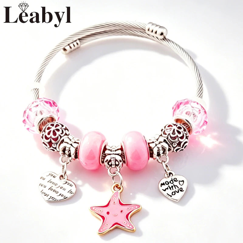 Dolphin Starfish and Shell Enamel Charm Bracelet