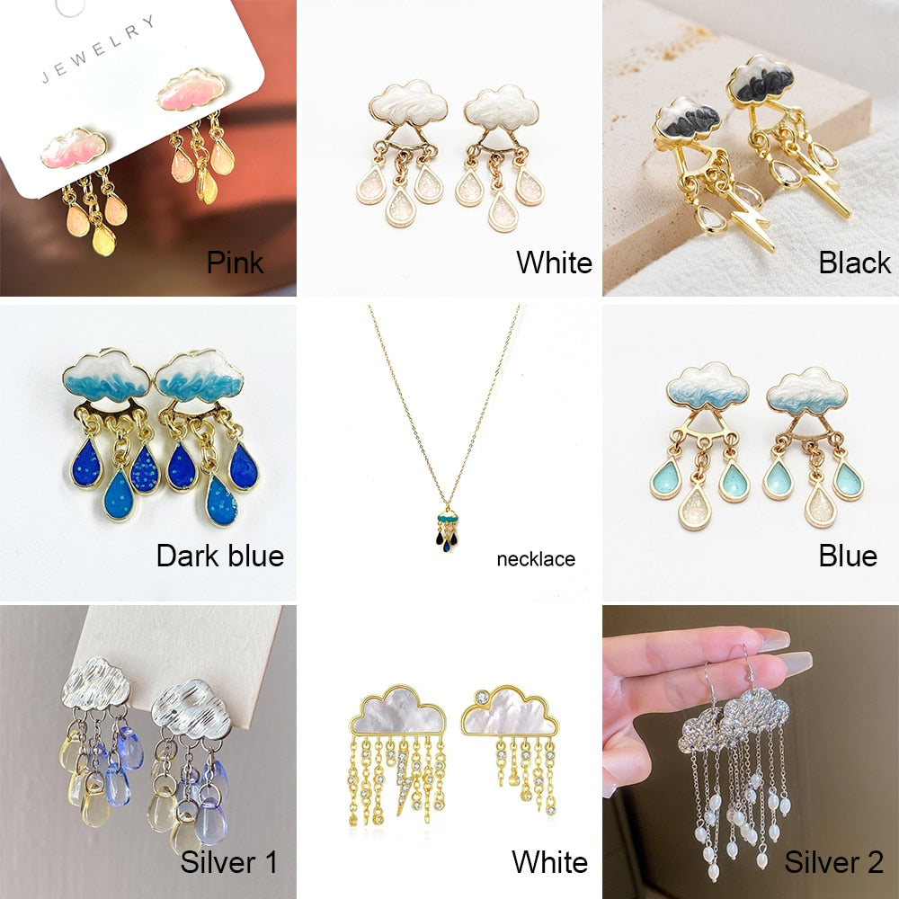 Original Cute Cloud Blue Rain Drop Dangle Earrings For Women 2022 Sweet White Glaze Charming Jewelry