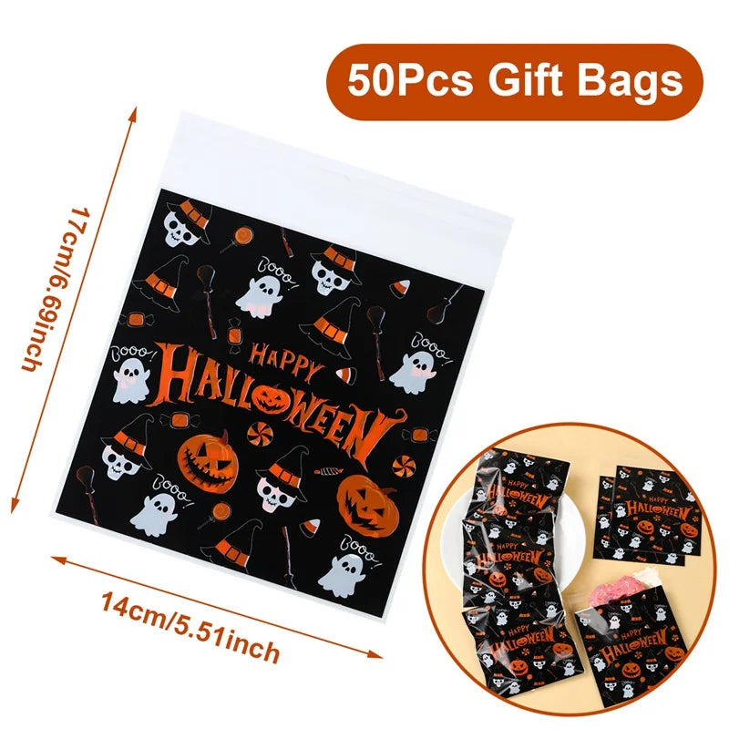 50PCS Halloween Candy Bags Halloween Party Decorations For Home 2024 Packaging Bag Pumpkin Party Ghost Halloween Decor Supplies - Charlie Dolly