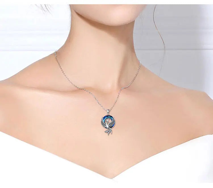 Phoenix Amulet Necklace with Austrian Crystal, S925 Sterling Silver