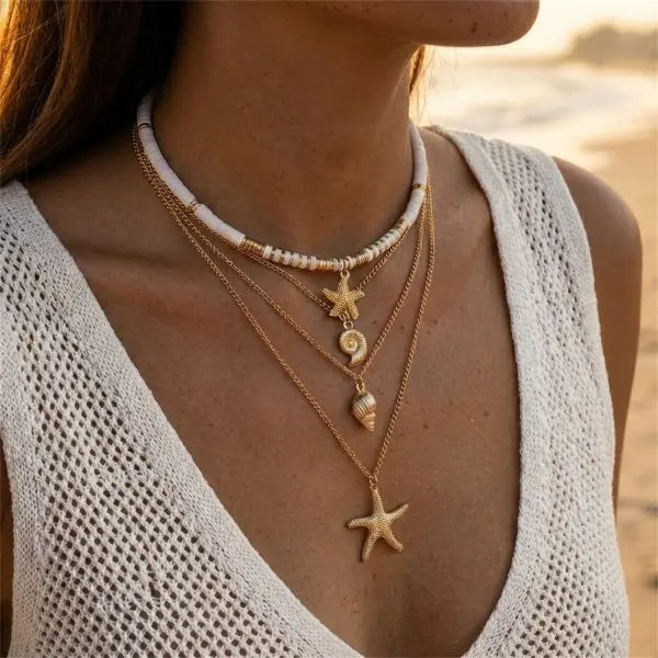 Shell, Starfish and Seahorse Polymer Clay Choker Set (3 Pieces)