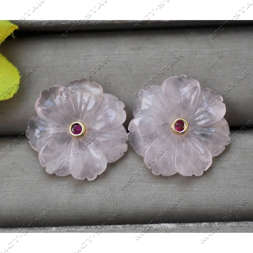 Z14219 Natural 25mm Blue Lapis lazuli Green Yellow Jade Jasper Pink Crystal Flower CZ Stud Earring - Charlie Dolly