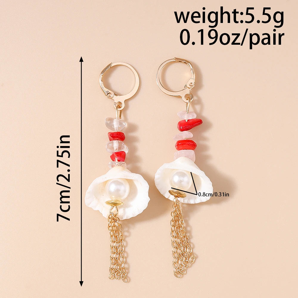 Conch and Starfish Shell Drop Earrings
