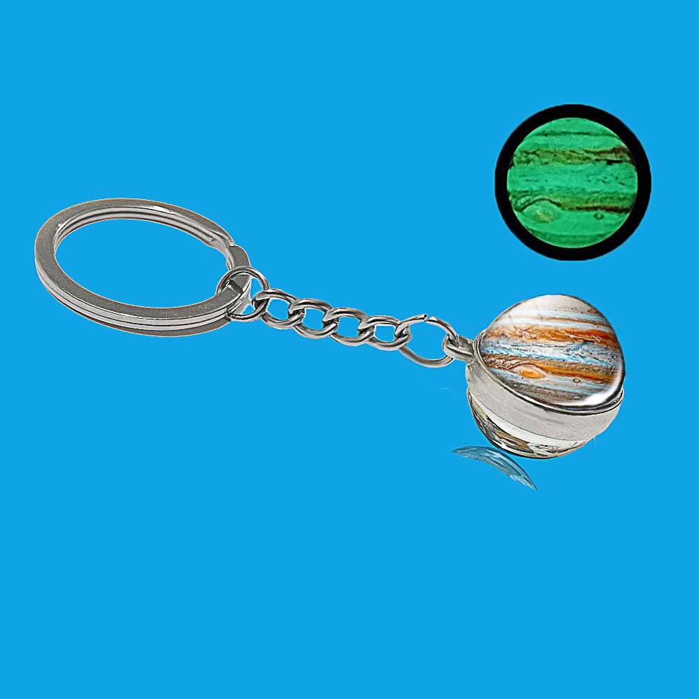 Glow In The Dark Solar System Galaxy Planet Keychain Jupter Moon Earth Mars Sun Nebula Double Side Glass Ball Key Chain Pendant